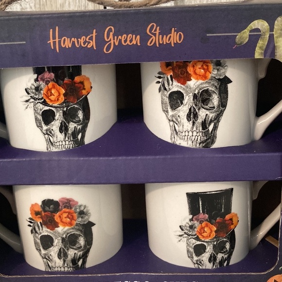 Harvest Green Studio Skull and Floral Espresso Cups - Picture 2 of 4